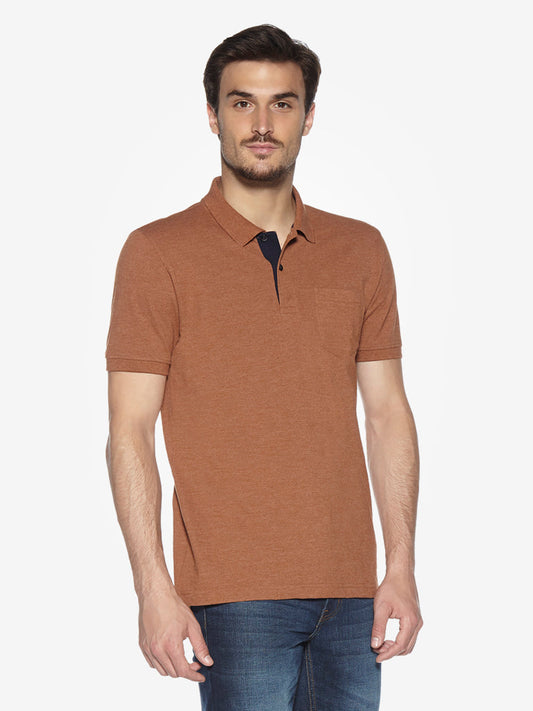 WES Casuals Brown Melange Slim Fit Polo T-Shirt