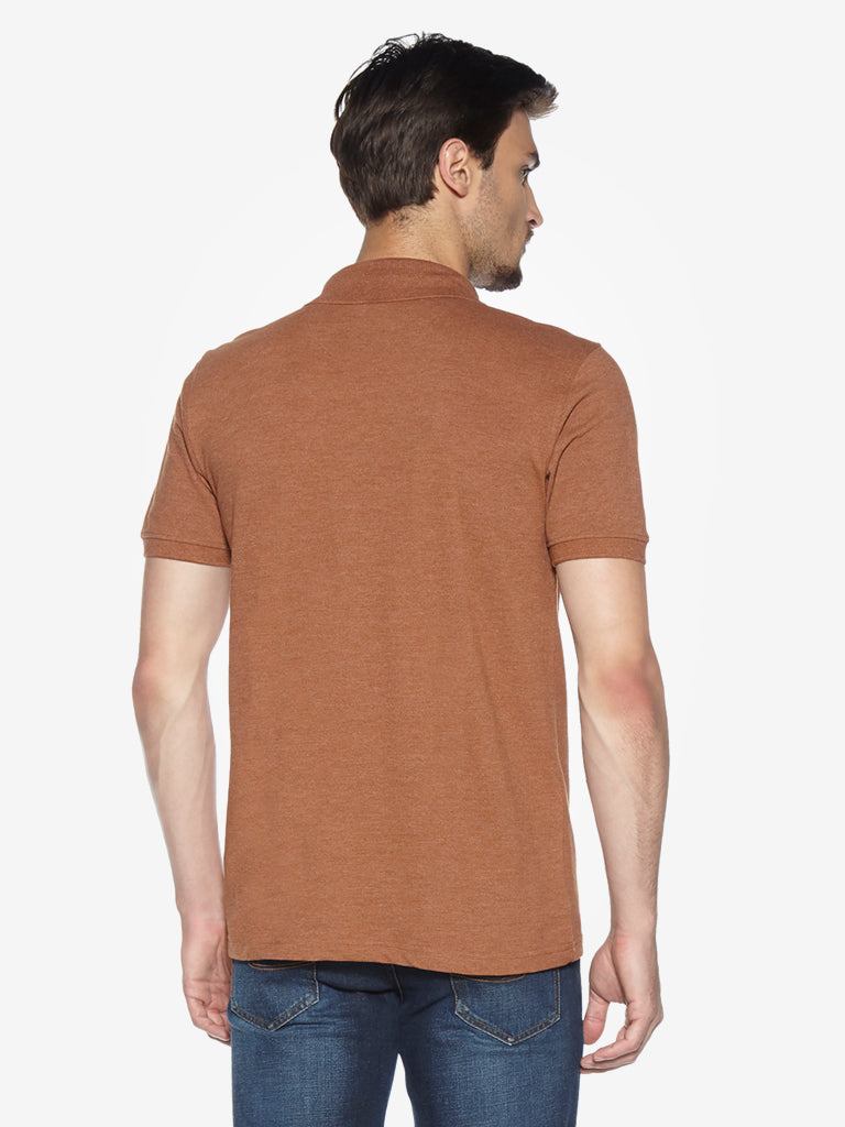 WES Casuals Brown Melange Slim Fit Polo T-Shirt