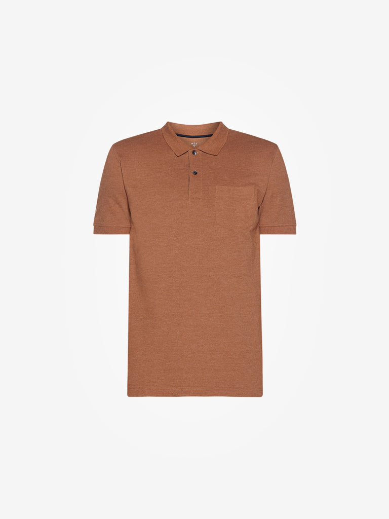 WES Casuals Brown Melange Slim Fit Polo T-Shirt