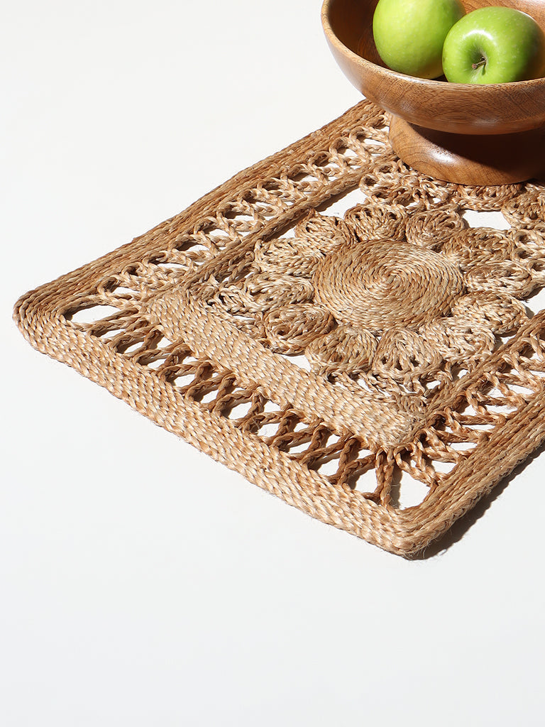 Westside Home Natural Jute All Lotus design Rectangle Runner