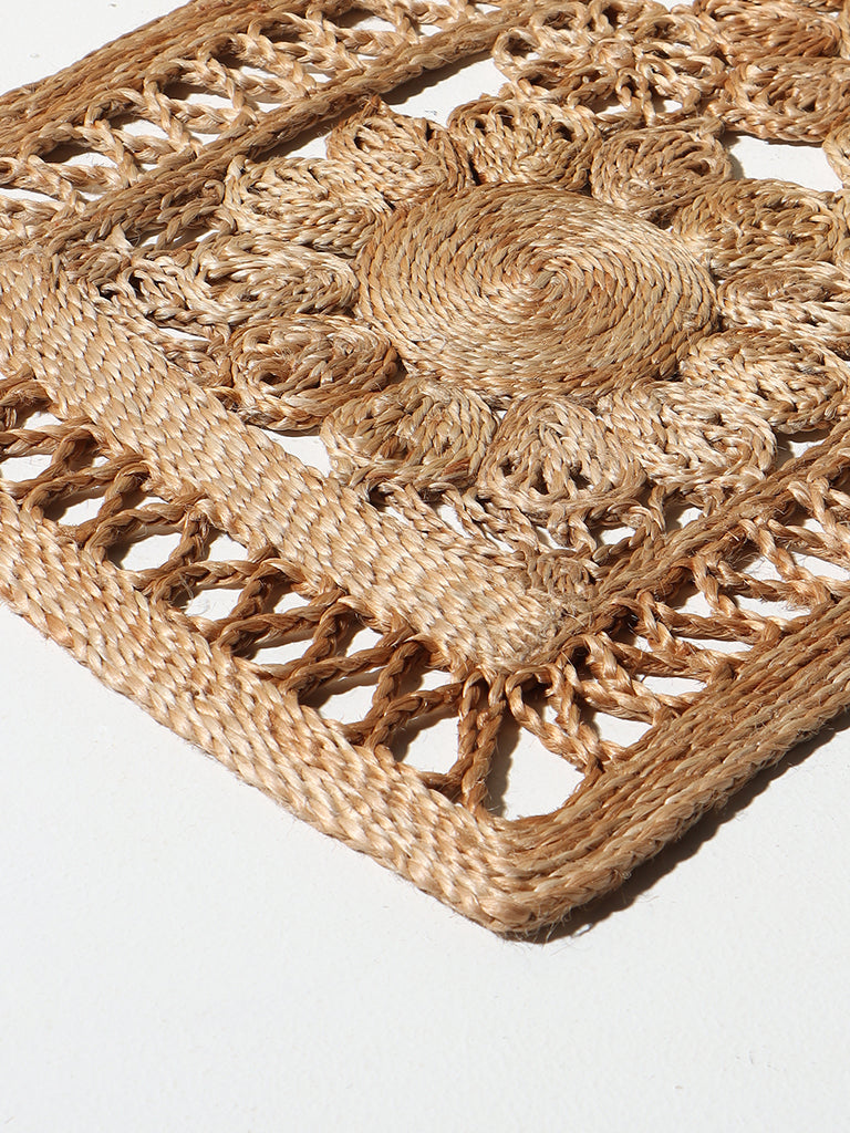 Westside Home Natural Jute All Lotus design Rectangle Runner