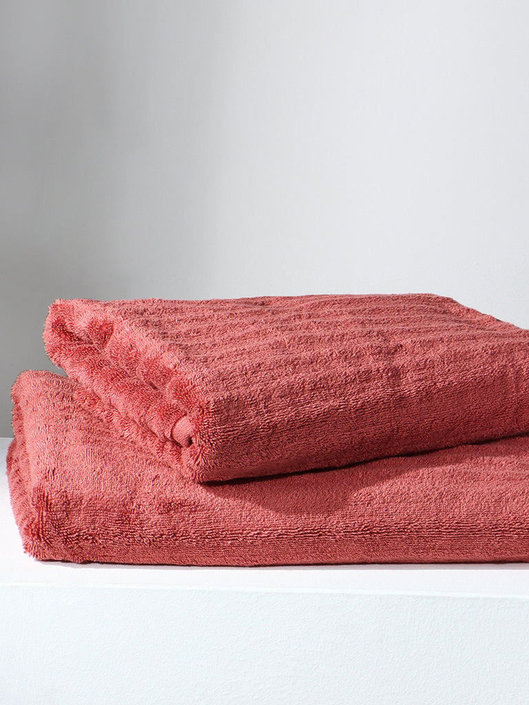 Westside Home Red Self Striped Bath Towel