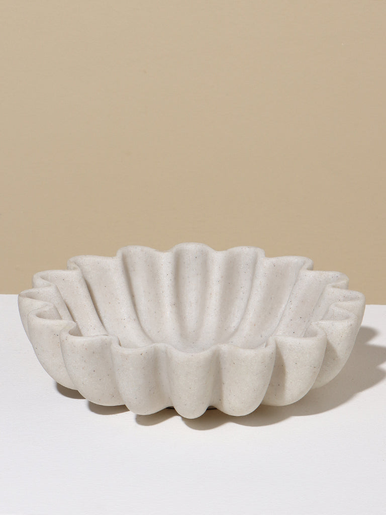 Westside Home Off -White Marble Ripple Platter- Small