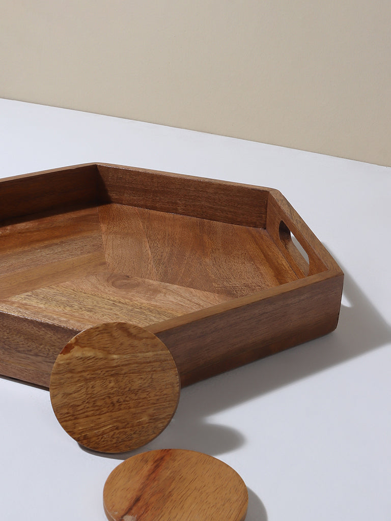 Westside Home Natural Wood Hexagonal Shaped Tray