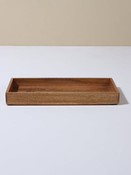 Westside Home Natural Wood Rectangular Shaped Tray- Lettering Drinks on Me