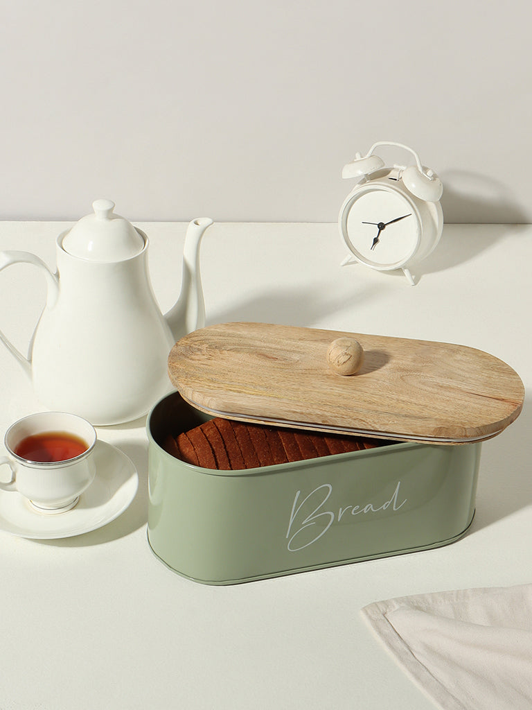 Westside Home Mint Bread Box with Wood Lid Kitchen Storage