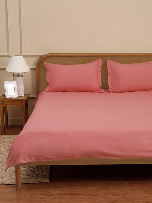 Westside Home Pink Solid King Bed Flat Sheet and Pillowcase Set