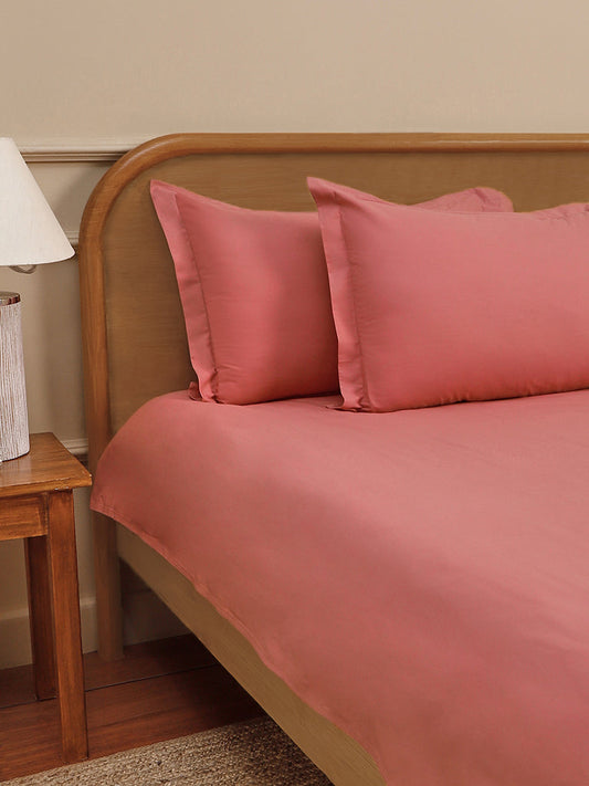 Westside Home Pink Solid King Bed Flat Sheet and Pillowcase Set