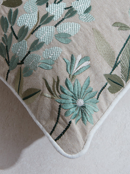 Westside Home Mint Floral Embroidered Cushion Cover