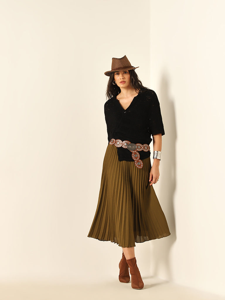 Wardrobe Olive Pleated Skirt