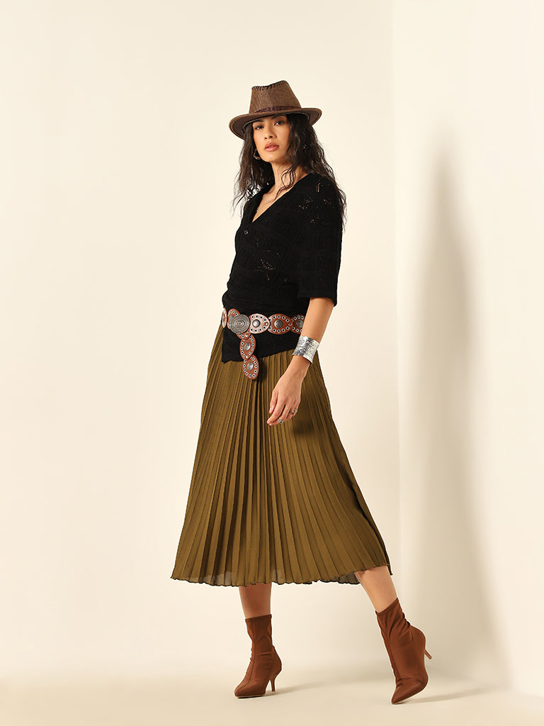 Wardrobe Olive Pleated Skirt