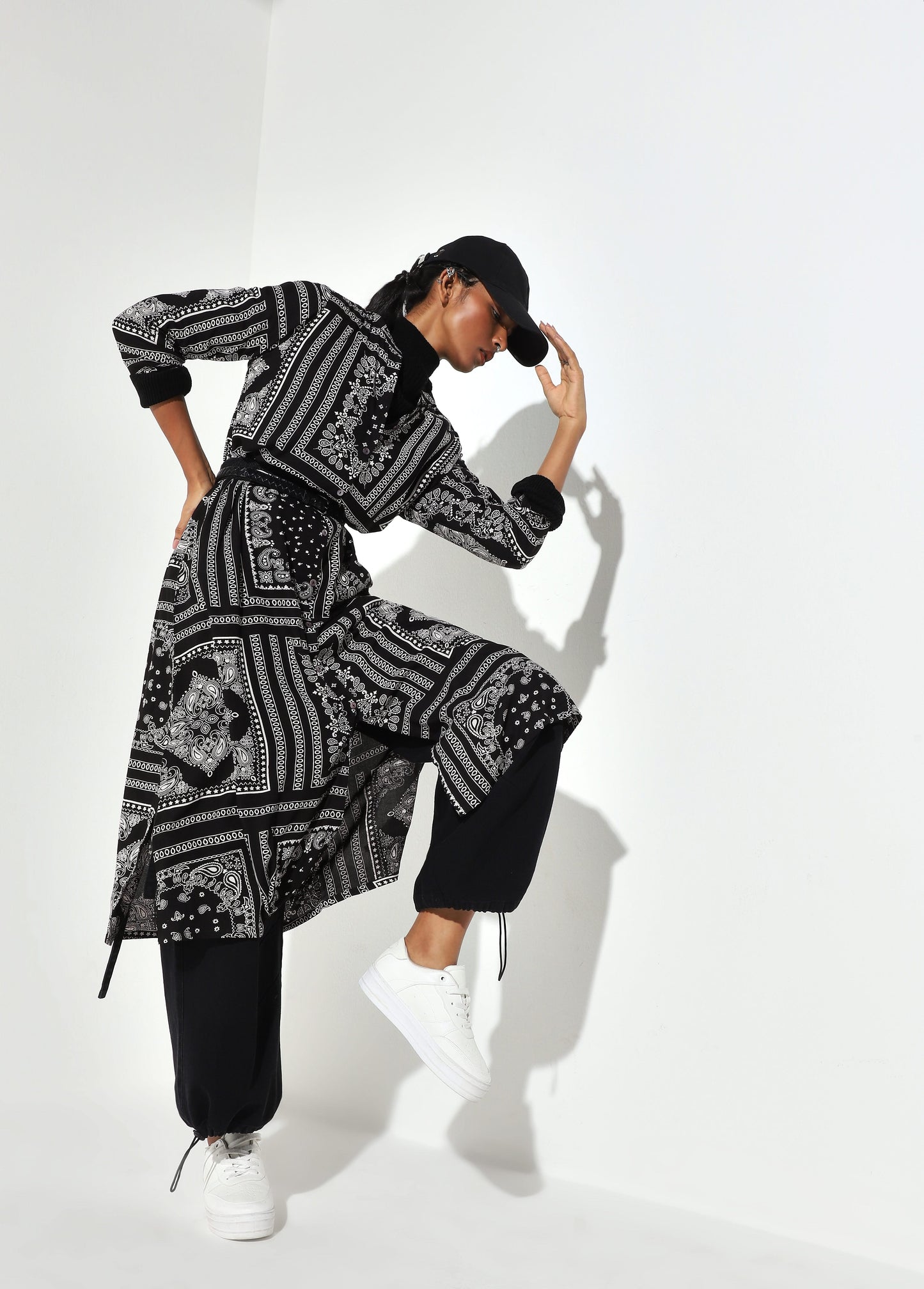 Utsa Black Paisley Printed A-line Kurta