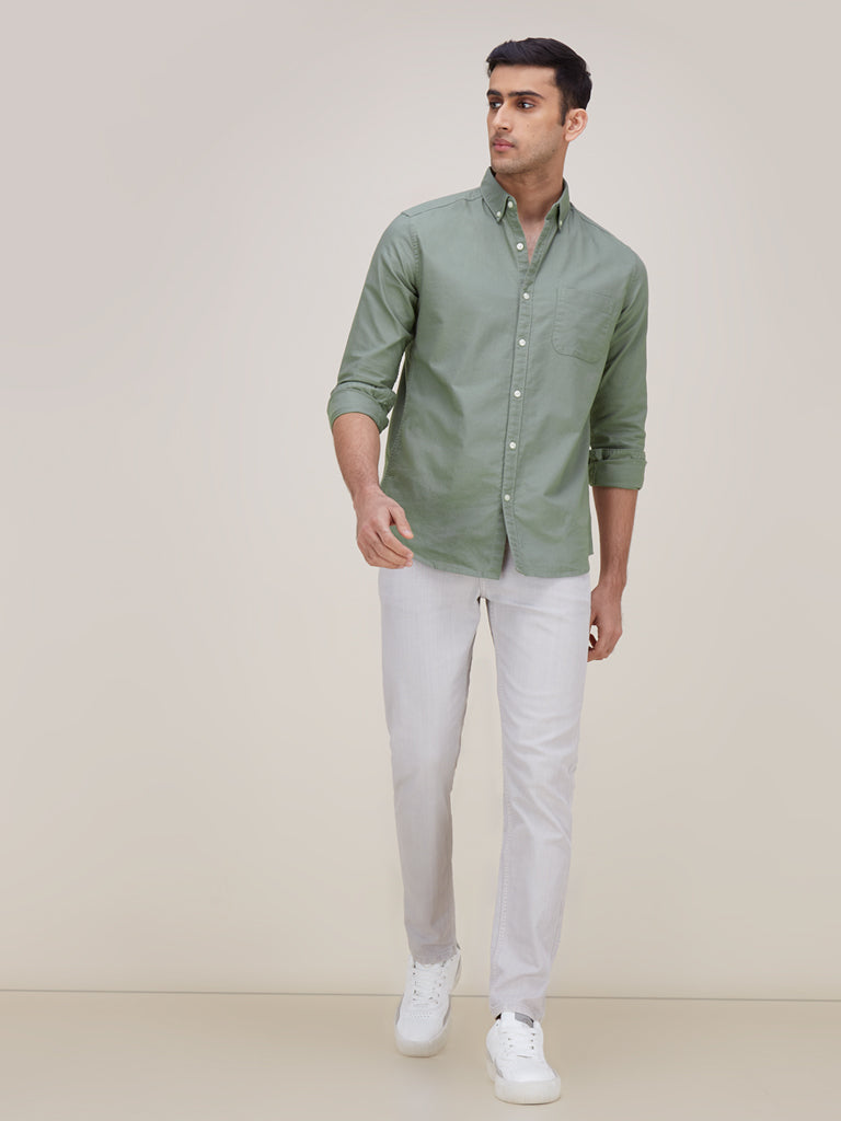 WES Casuals Sage Cotton Slim-Fit Shirt