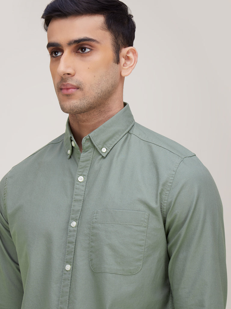 WES Casuals Sage Cotton Slim-Fit Shirt