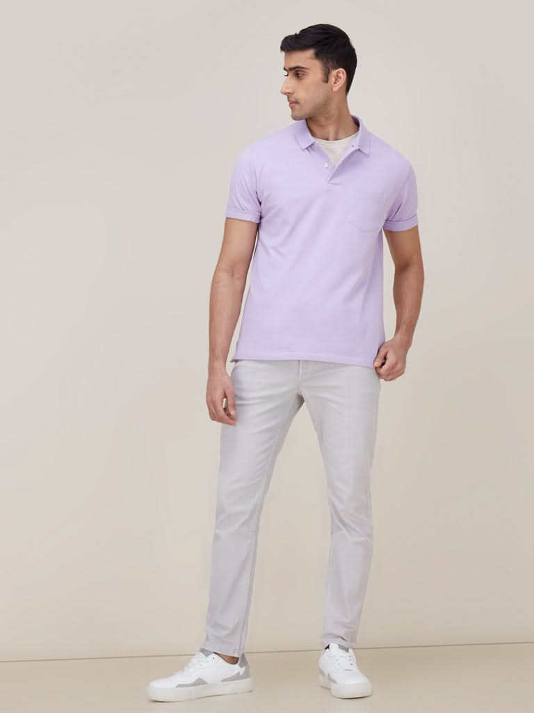 WES Casuals Lilac Cotton Blend Relaxed-Fit T-Shirt