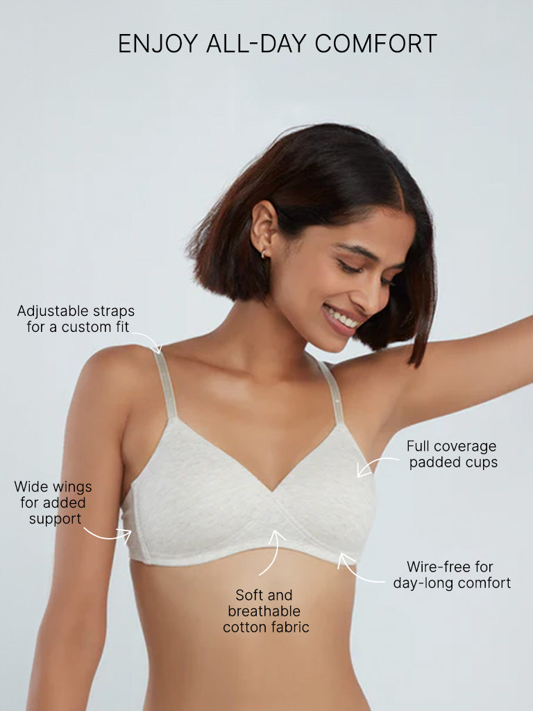 Wunderlove Off-White Melange Cotton Padded Bra