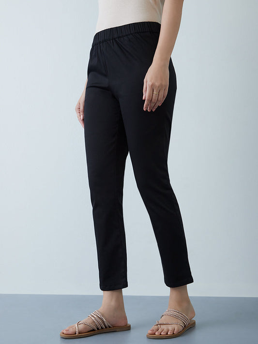 Utsa Black Cotton Blend Ethnic Pants