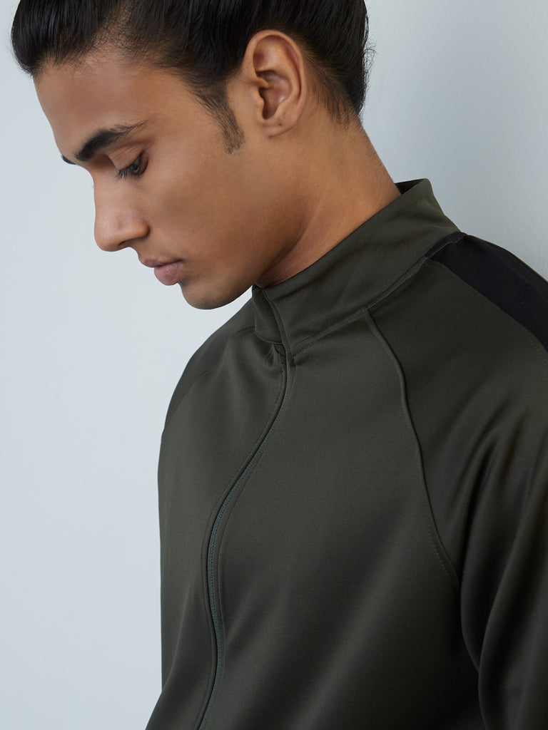 Studiofit Olive Slim-Fit Jacket | Olive Slim-Fit Jacket | Olive Slim-Fit Jacket for Men Close Up View - Westside