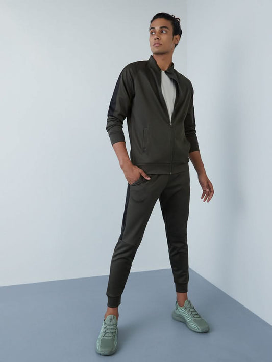 Studiofit Olive Panel-Detailed Slim-Fit Mid-Rise Joggers