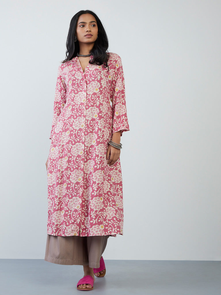 Utsa Persian Rose Floral-Printed A-Line Kurta