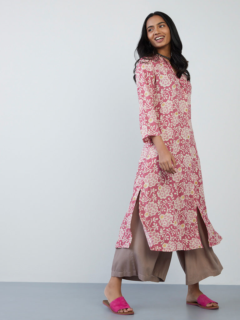 Utsa Persian Rose Floral-Printed A-Line Kurta