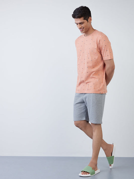 WES Lounge Grey-Melange Relaxed-Fit Shorts | Grey-Melange Relaxed-Fit Shorts for Men Full View - Westside