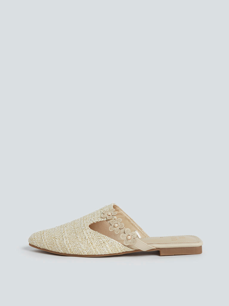 LUNA BLU Beige Weave Textured Mules