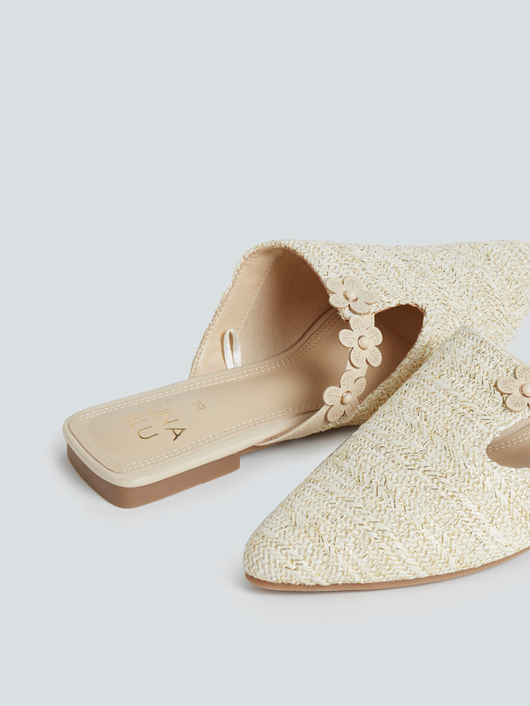 LUNA BLU Beige Weave Textured Mules