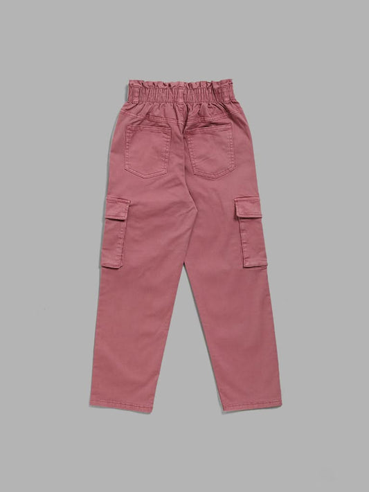 Y&F Kids Solid Pink Paper-bag Cargo Trousers