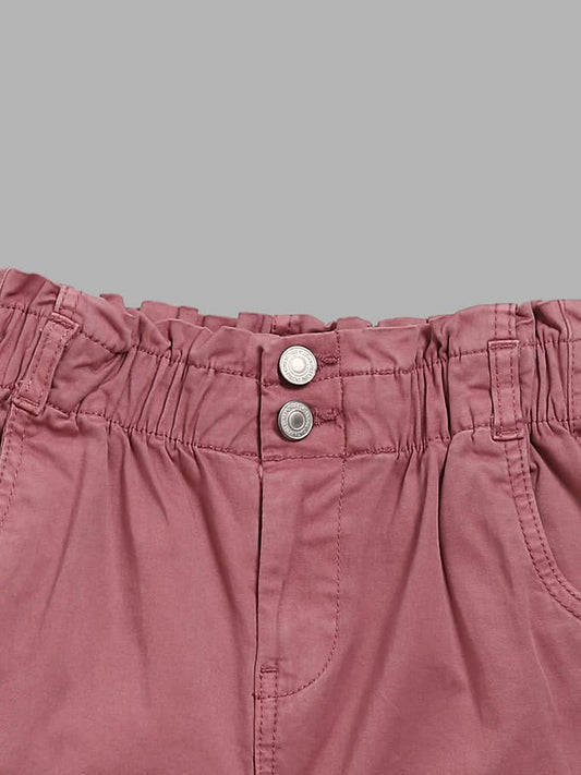 Y&F Kids Solid Pink Paper-bag Cargo Trousers