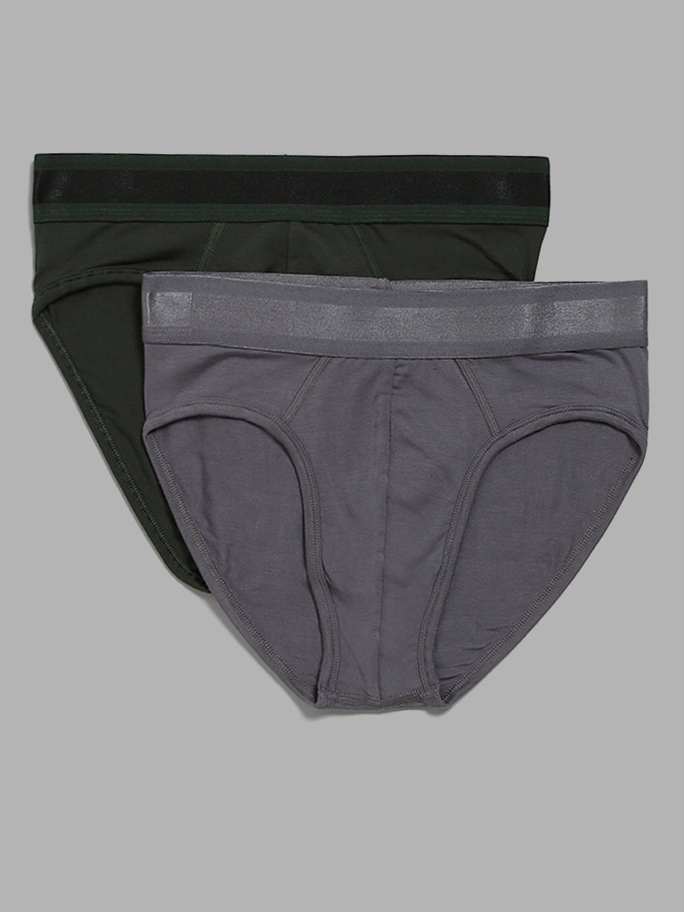 WES Lounge Grey & Green Briefs - Pack of 2