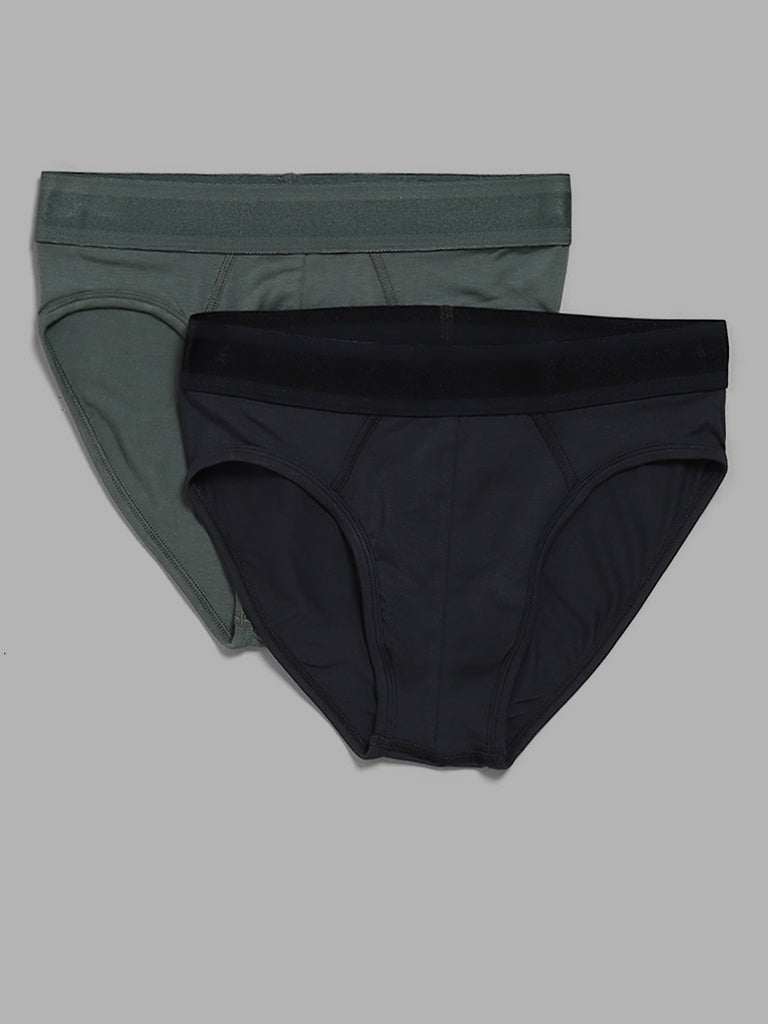 WES Lounge Grey & Green Briefs - Pack of 2