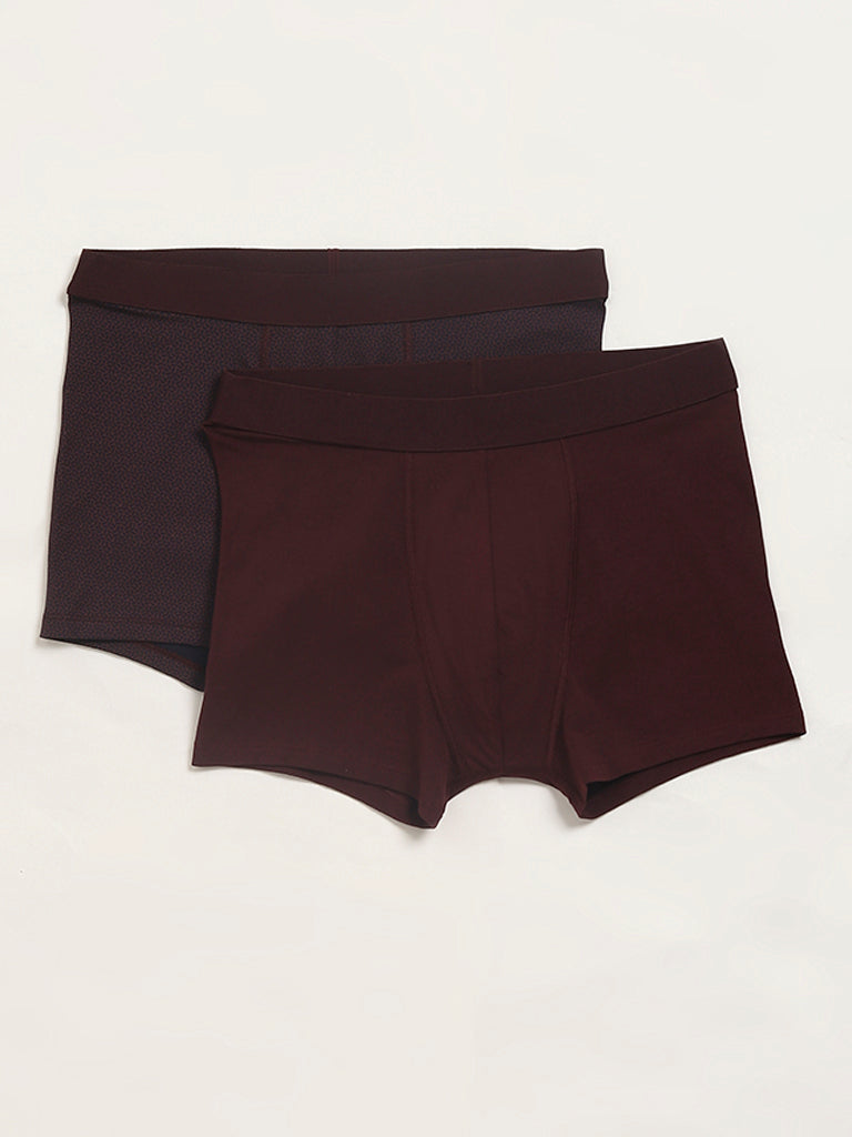 WES Lounge Wine Cotton Trunks - Pack of 2