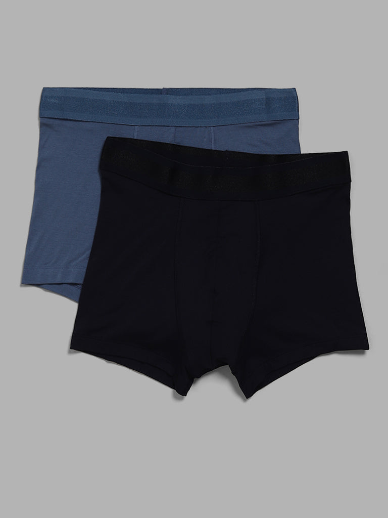 WES Lounge Powder Blue & Black Trunks - Pack of 2