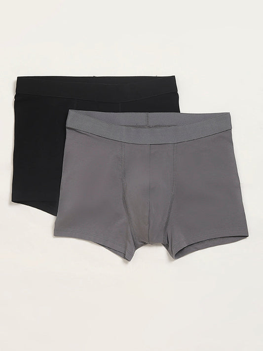 WES Lounge Grey Cotton Trunks - Pack of 2