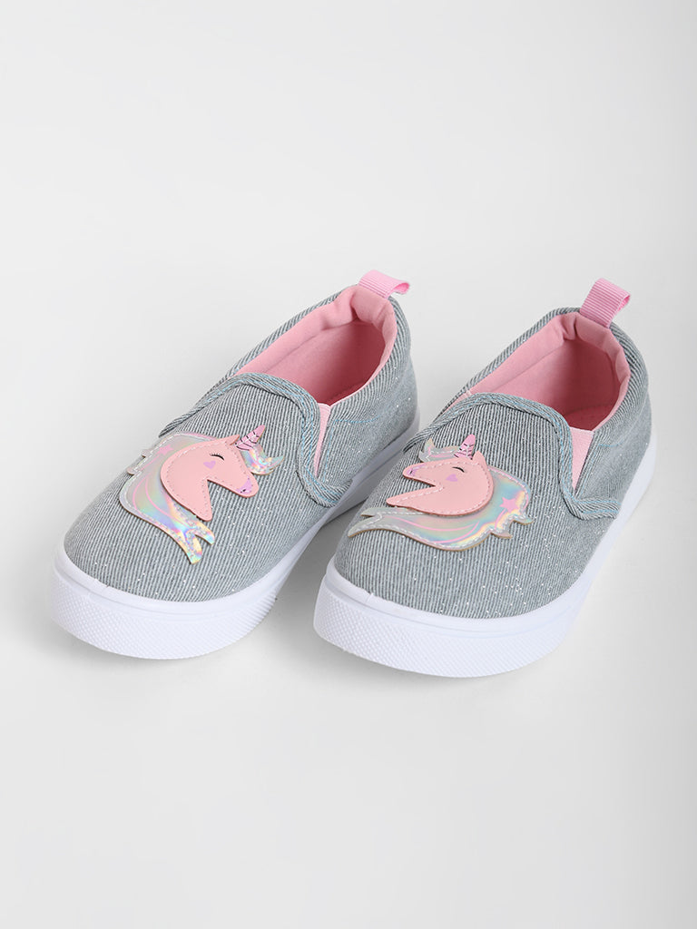 Yellow Denim Unicorn Slip On Shoes