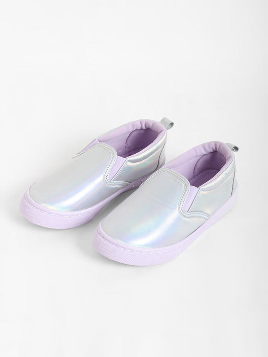 Yellow Silver Iridescent Slip On Shoes