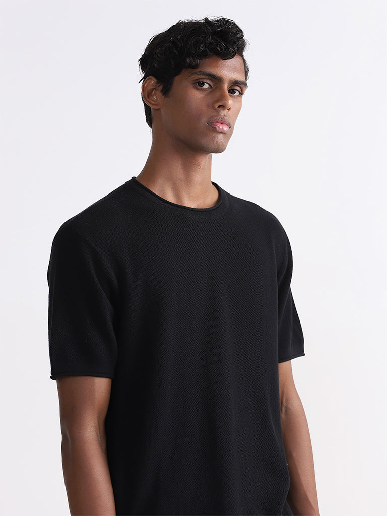 ETA Solid Black Cotton Slim-Fit T-Shirt