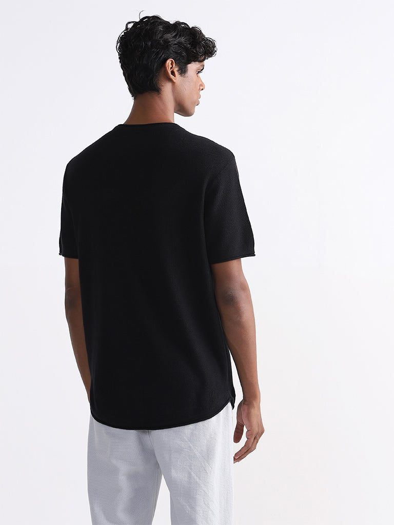 ETA Solid Black Cotton Slim-Fit T-Shirt