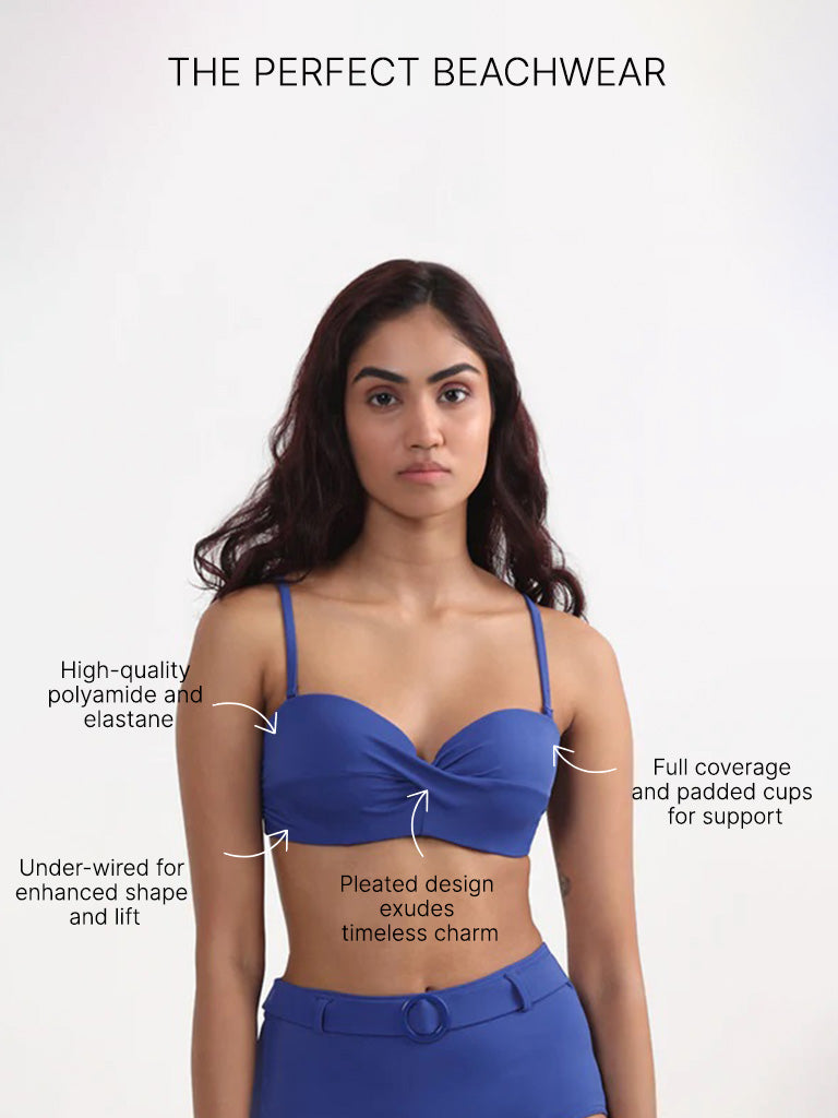 Wunderlove Plain Blue Pleated Bra