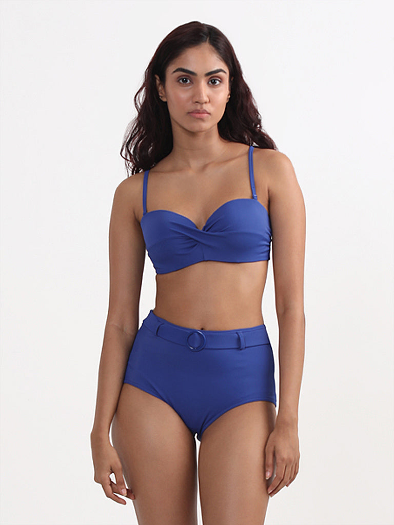 Wunderlove Plain Blue Pleated Bra