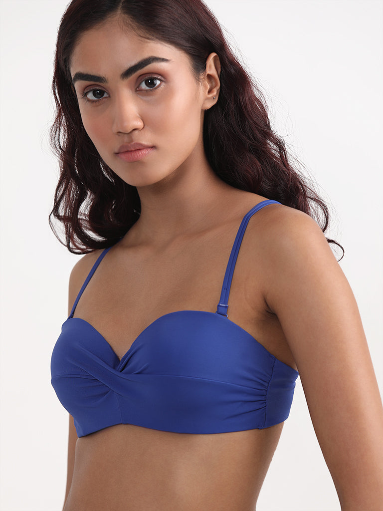 Wunderlove Plain Blue Pleated Bra