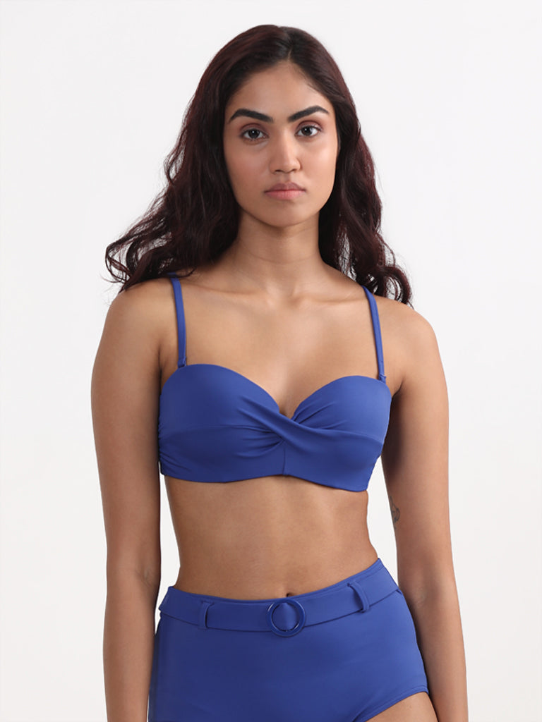 Wunderlove Plain Blue Pleated Bra