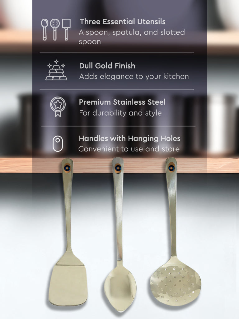 Westside Home Dull Gold Steel Kitchen Utensils (Set of 3)