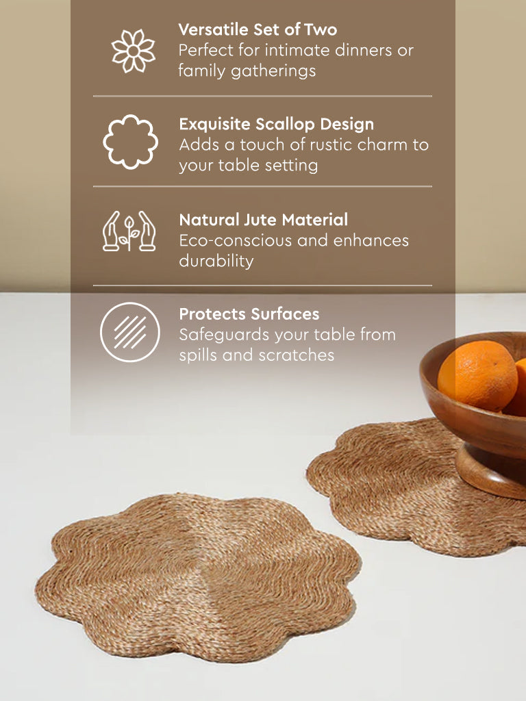 Westside Home Beige Jute Scallop Placemat (Set of2)