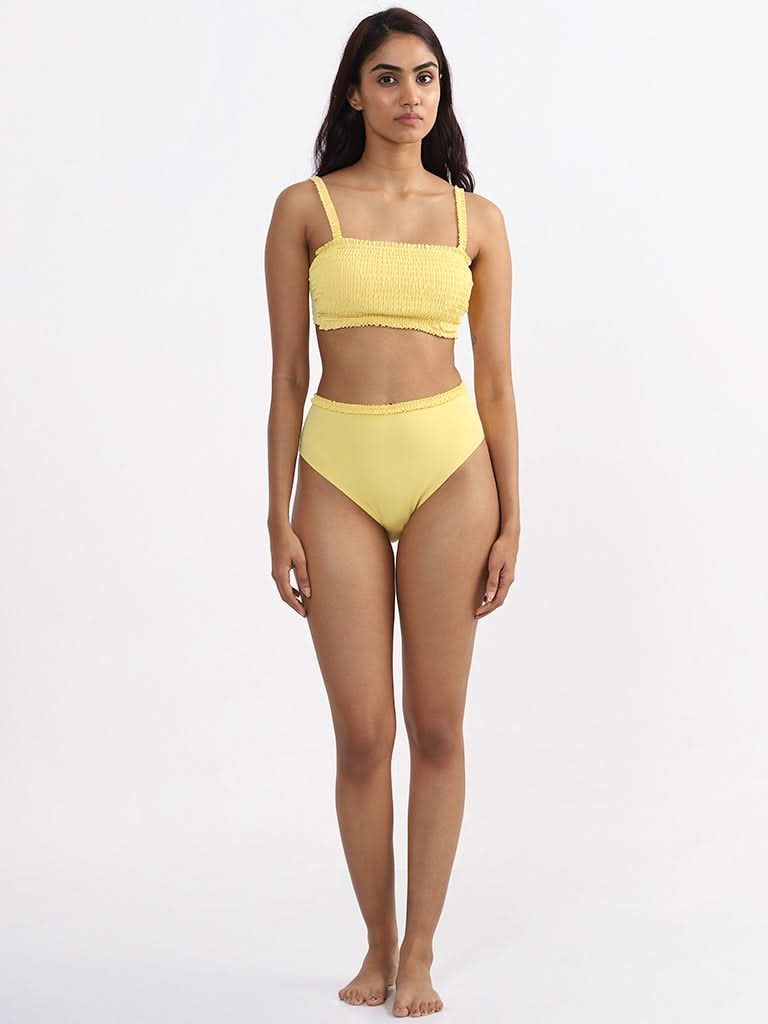 Wunderlove Solid Yellow Bikini Crop Top