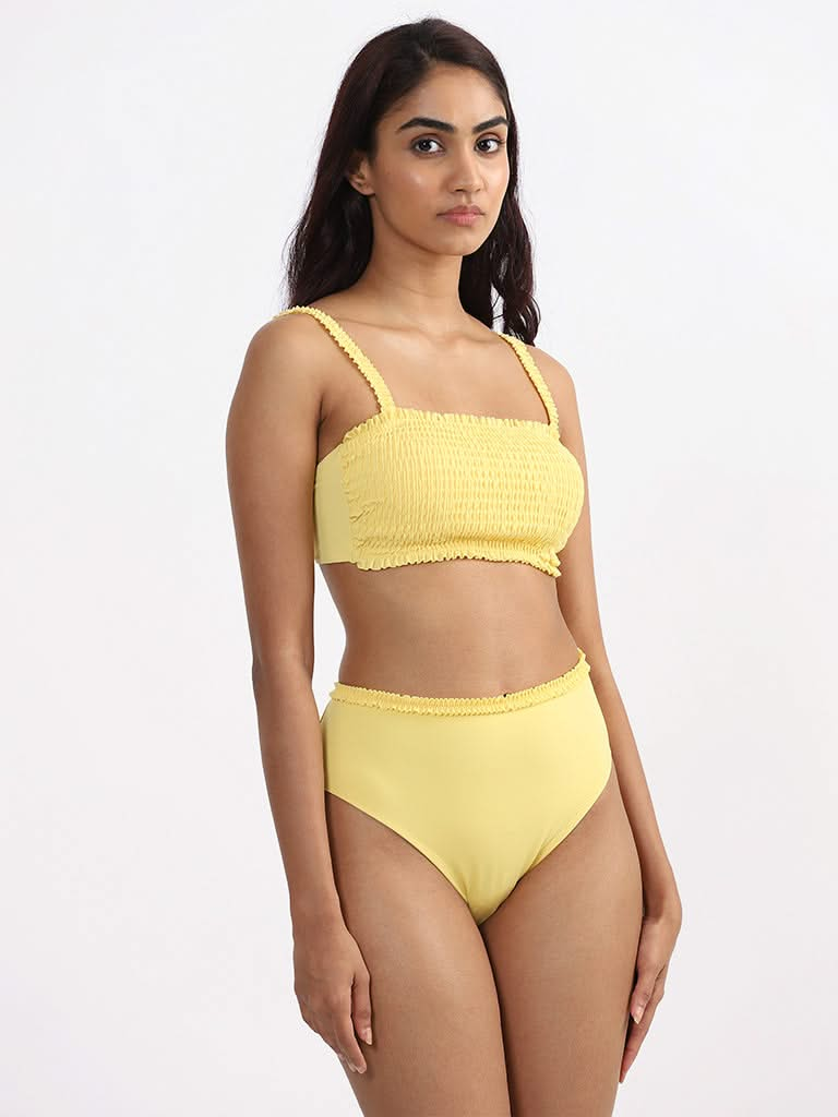 Wunderlove Solid Yellow Bikini Crop Top