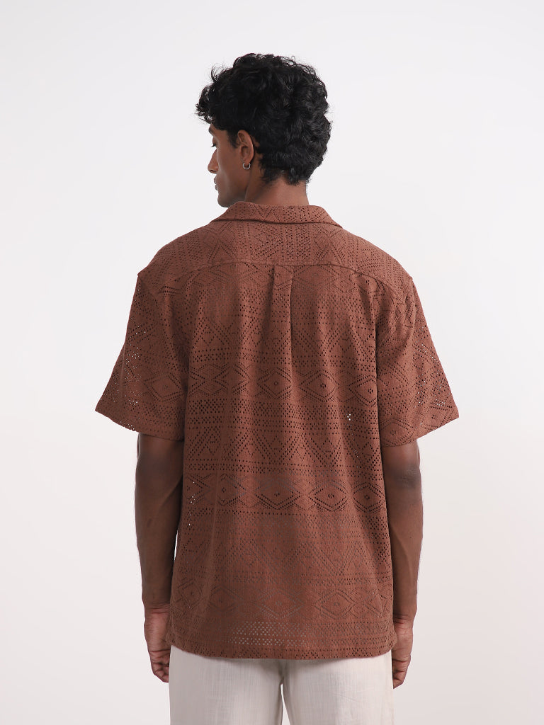 ETA Solid Rust-Orange Cotton Resort-Fit Shirt