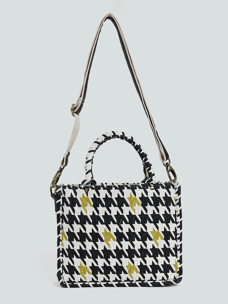 LOV Black & Lime Houndstooth Shoulder Bag