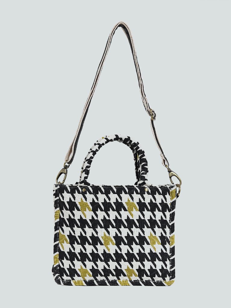 LOV Black & Lime Houndstooth Shoulder Bag